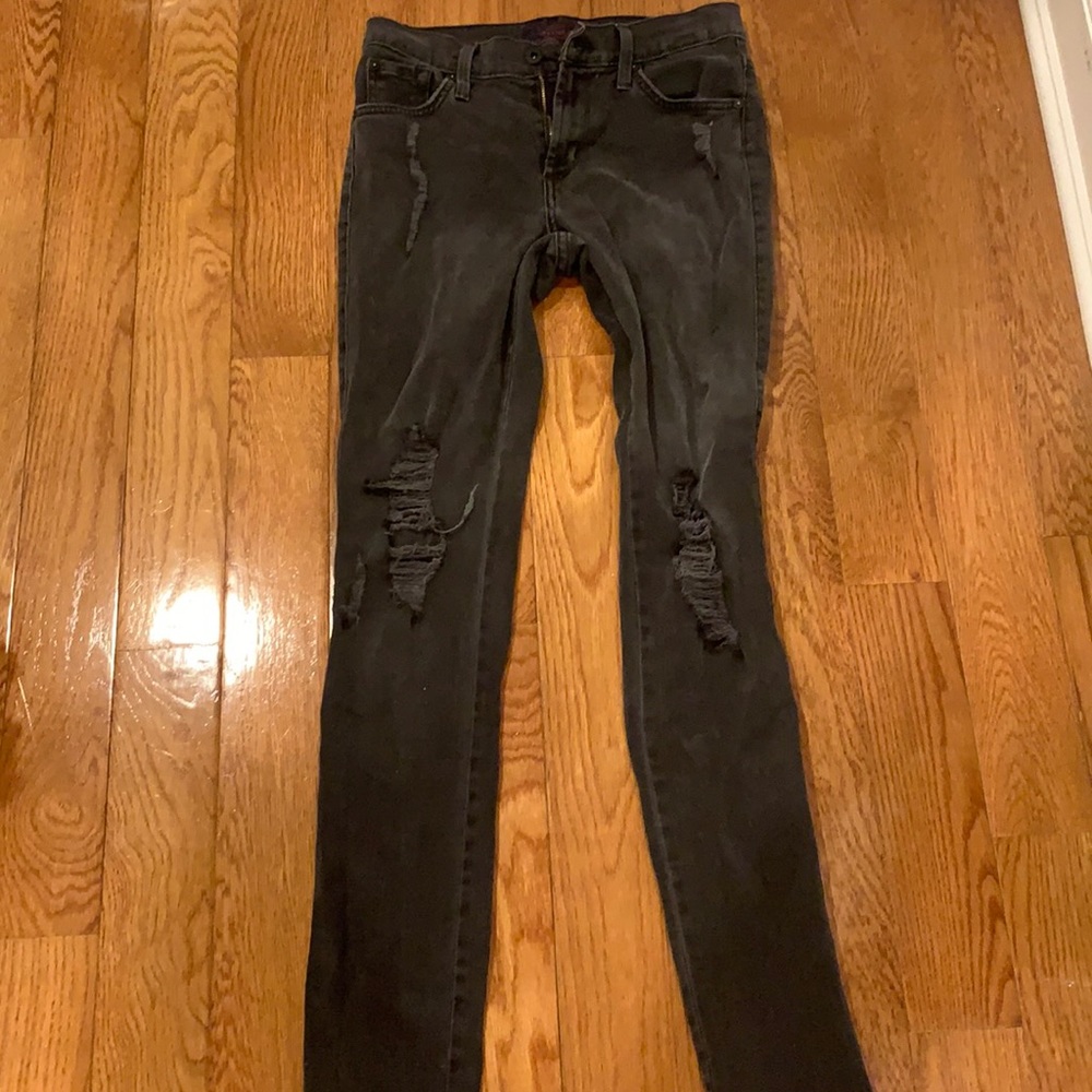 Twiggy skinny jeans with distressing. Made in the USA.